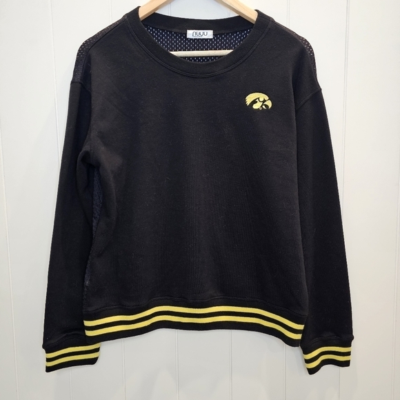 NUYU Tops - NUYU Hawkeyes Sweatshirt Women's Size Medium Black Embroidered Collage Mesh